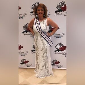 Scala Sequin Gown 14 Iridescent Beaded Maxi Dress White Wedding Pageant Ball